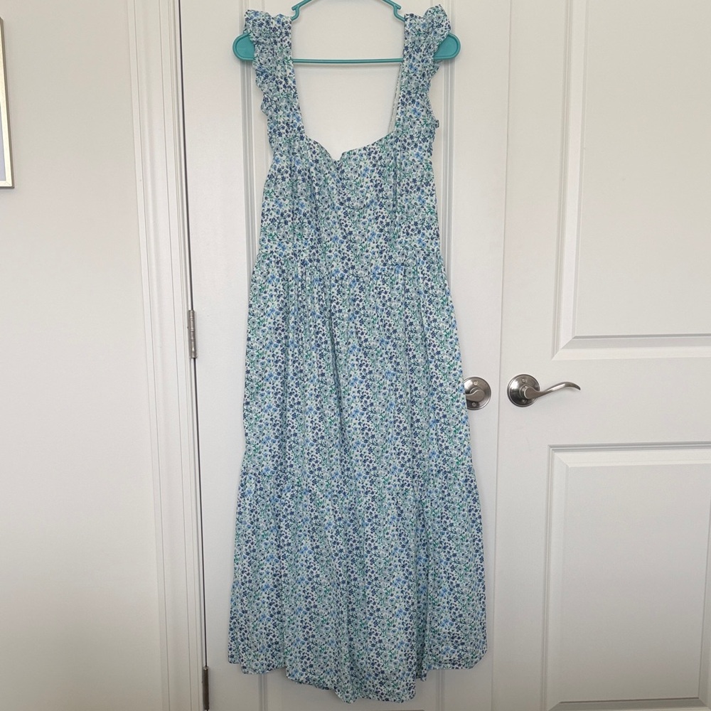 J. Crew Factory  White Floral Maxi Skirt with Blue and Green Print